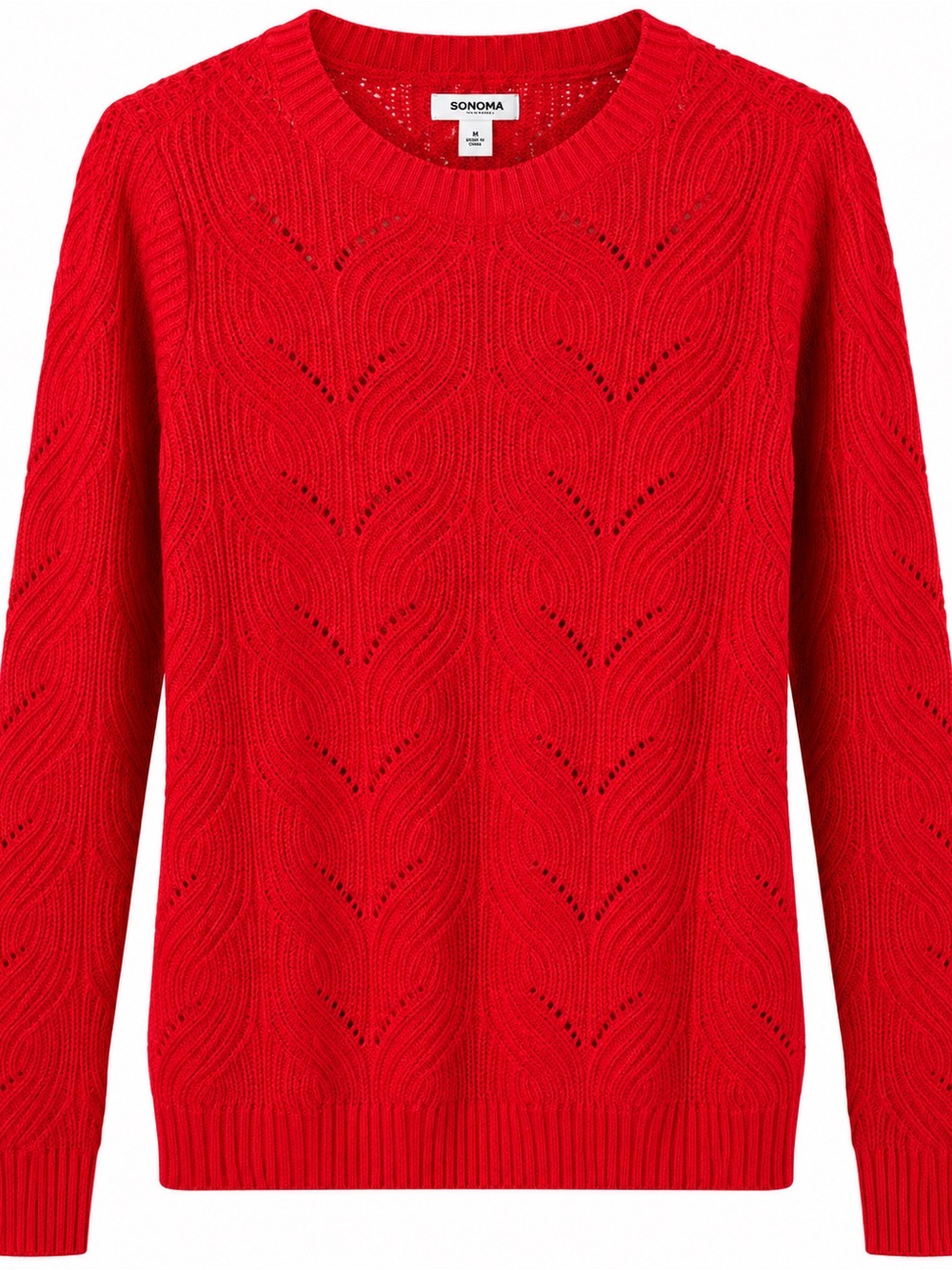Sonoma Red Pointelle Crew Neck Sweater